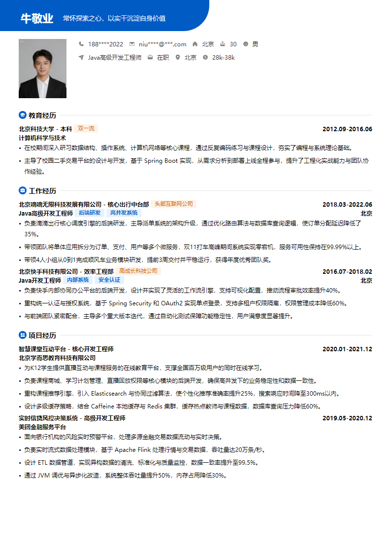 纯色圆角简历模板
