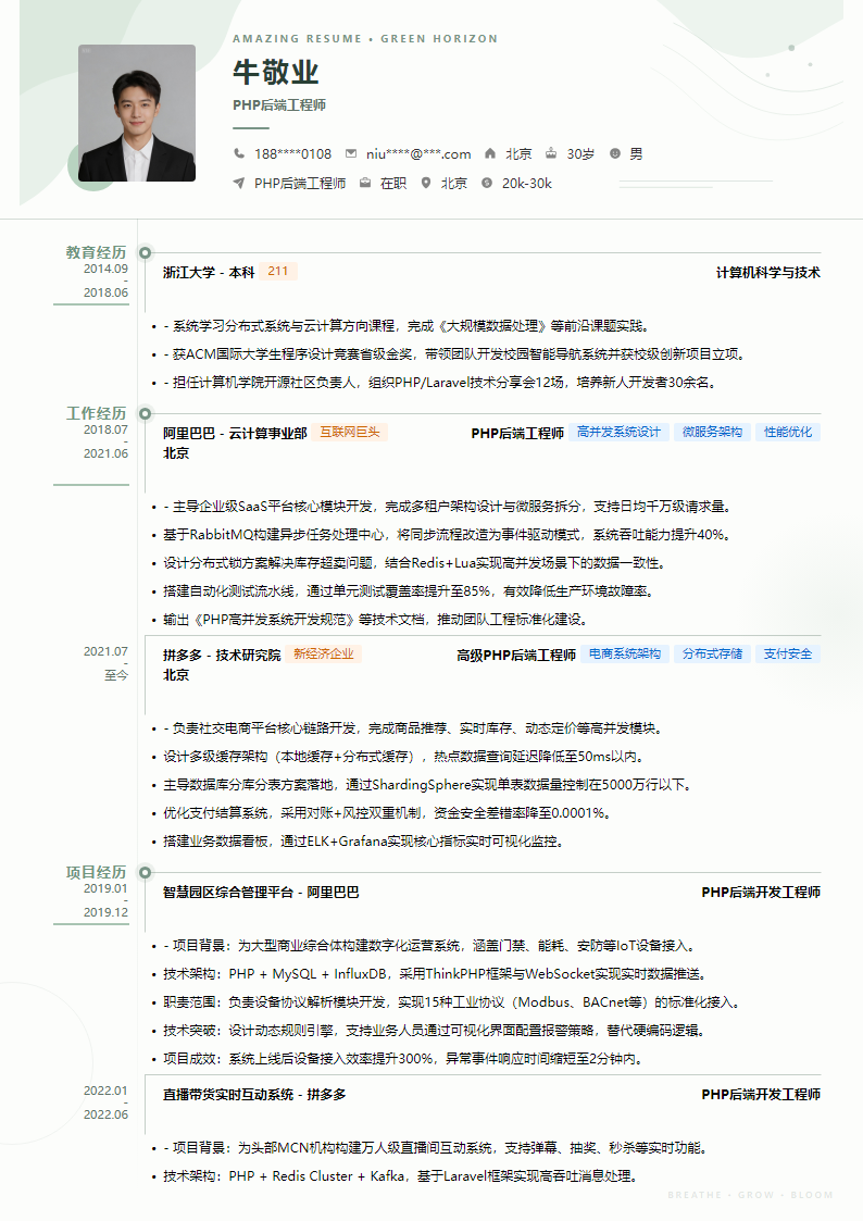 绿野闲适简历模板