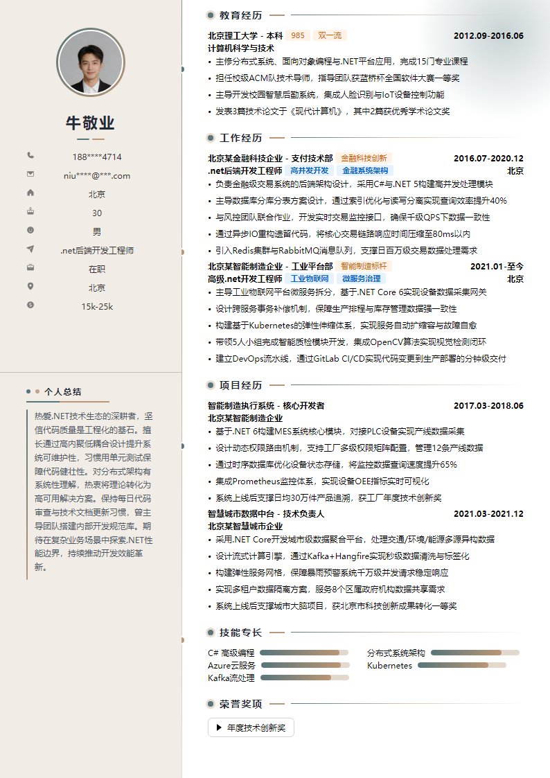 灰调双色简历模板