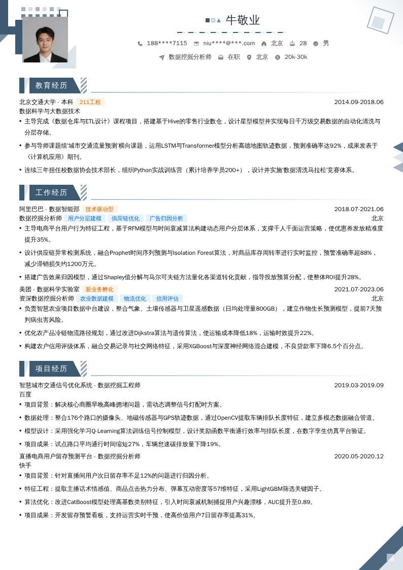 数据挖掘分析师简历模板