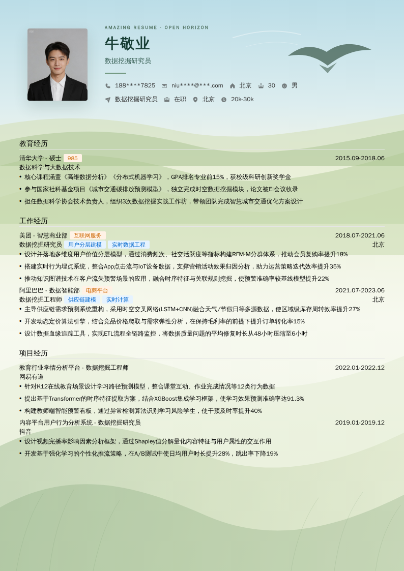 数据挖掘研究员简历模板