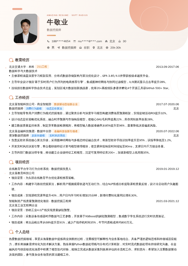 数据挖掘师简历模板