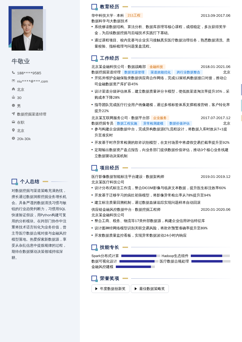 数据挖掘渠道经理简历模板