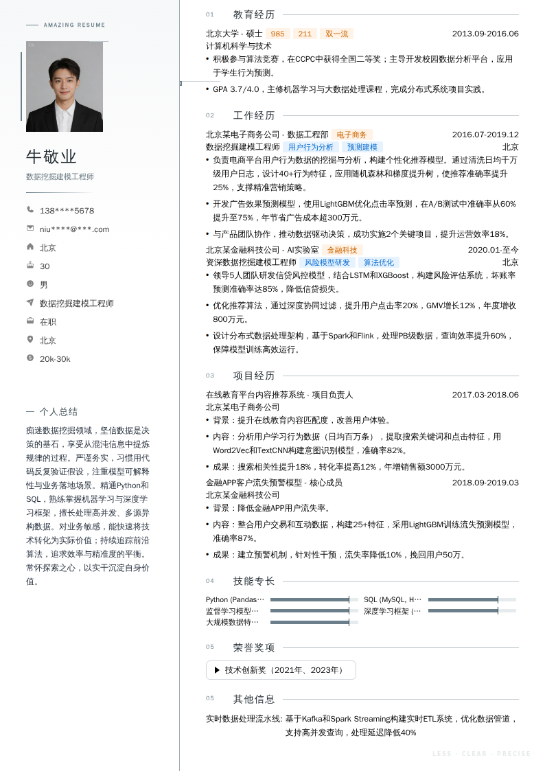 数据挖掘建模工程师简历模板