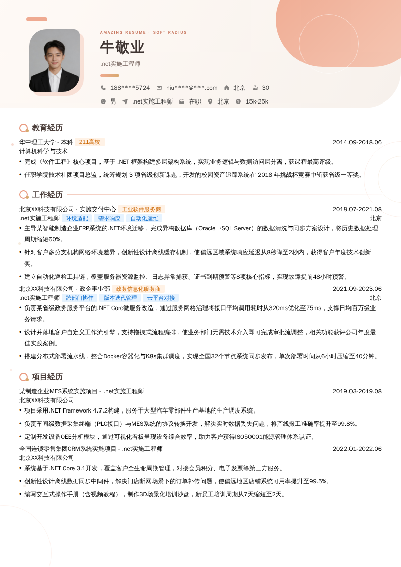 .net实施工程师简历模板