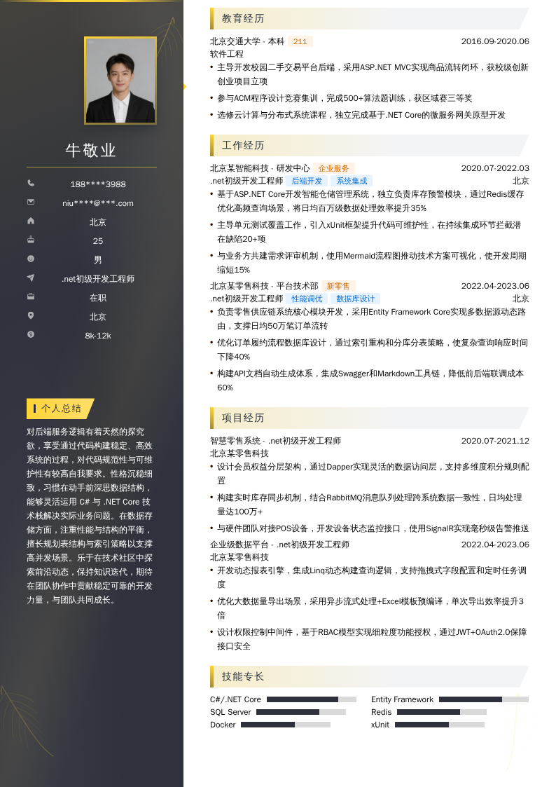.net初级开发工程师简历模板