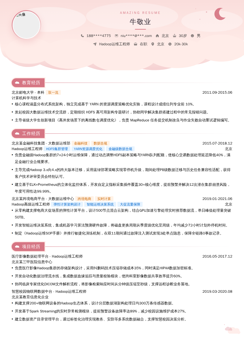 Hadoop运维工程师简历模板