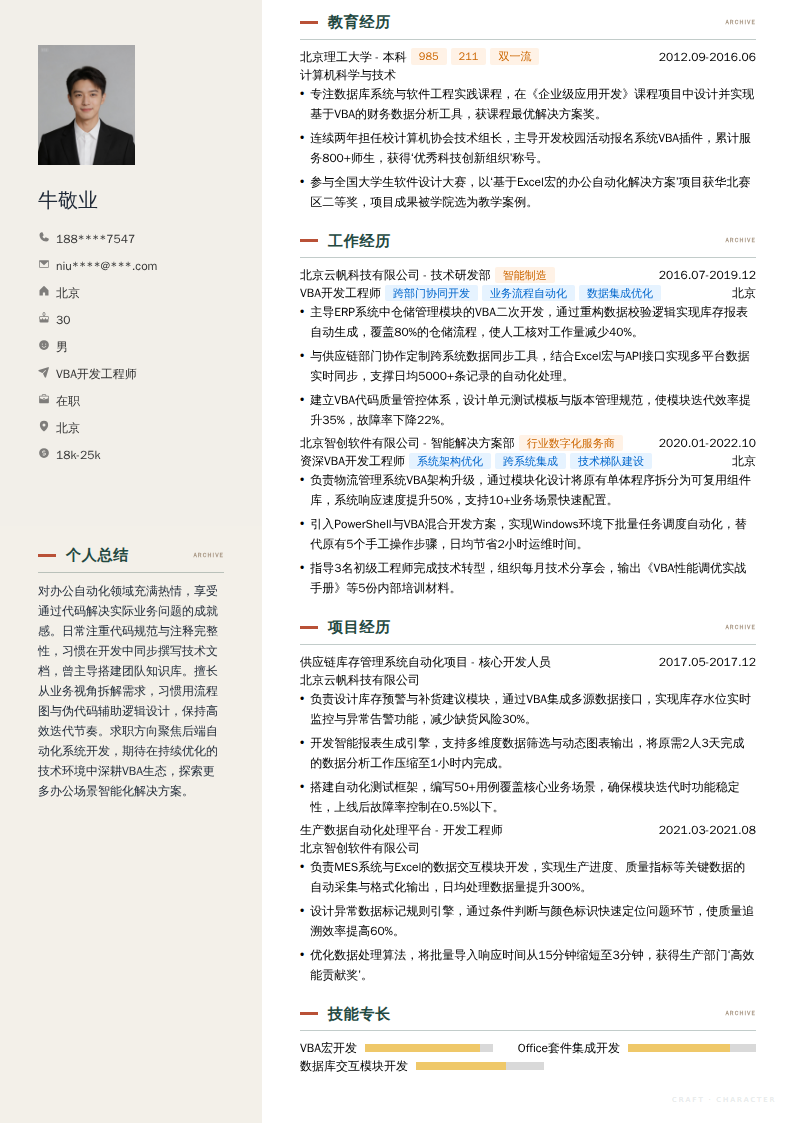 VBA开发工程师简历模板
