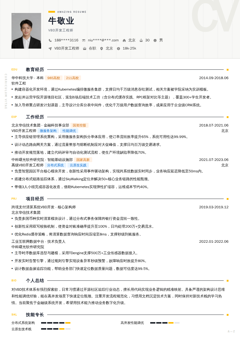 VBD开发工程师简历模板