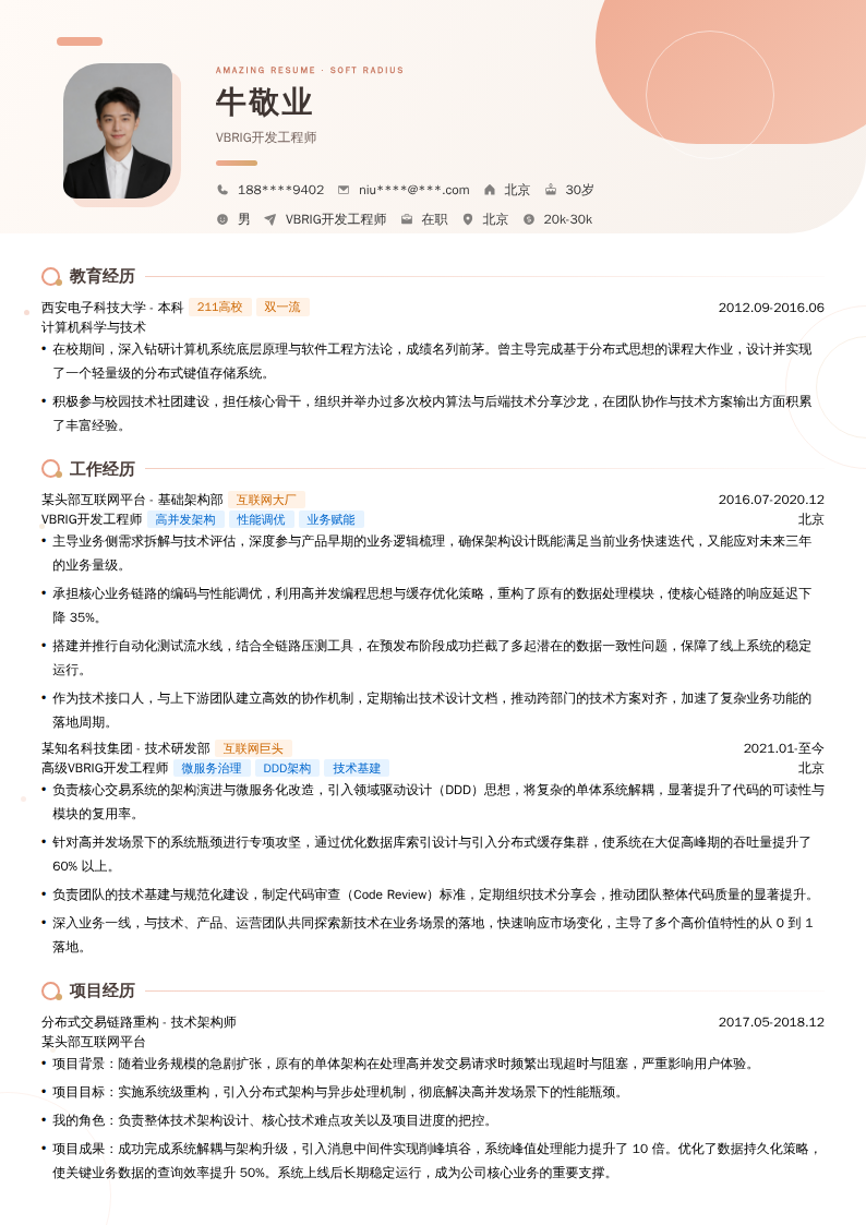 VBRIG开发工程师简历模板