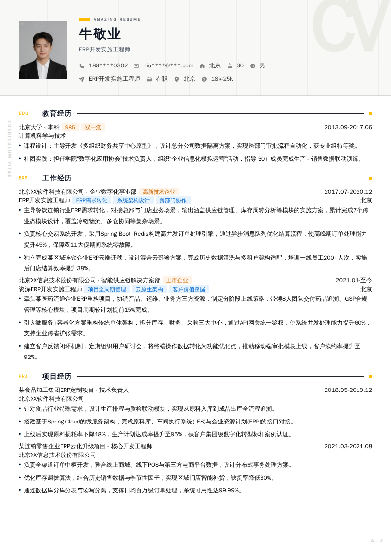 ERP开发实施工程师简历模板