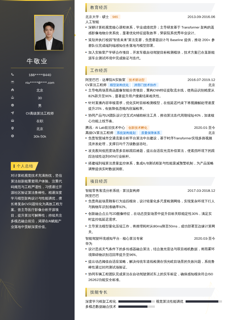 CV高级算法工程师简历模板