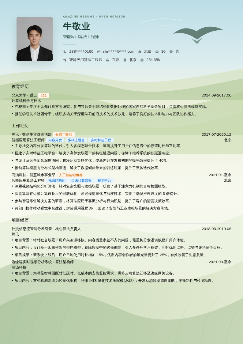 智能应用算法工程师简历模板