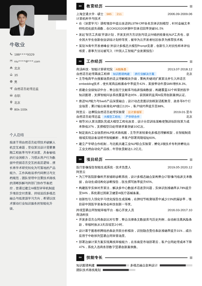 自然语言处理总监简历模板