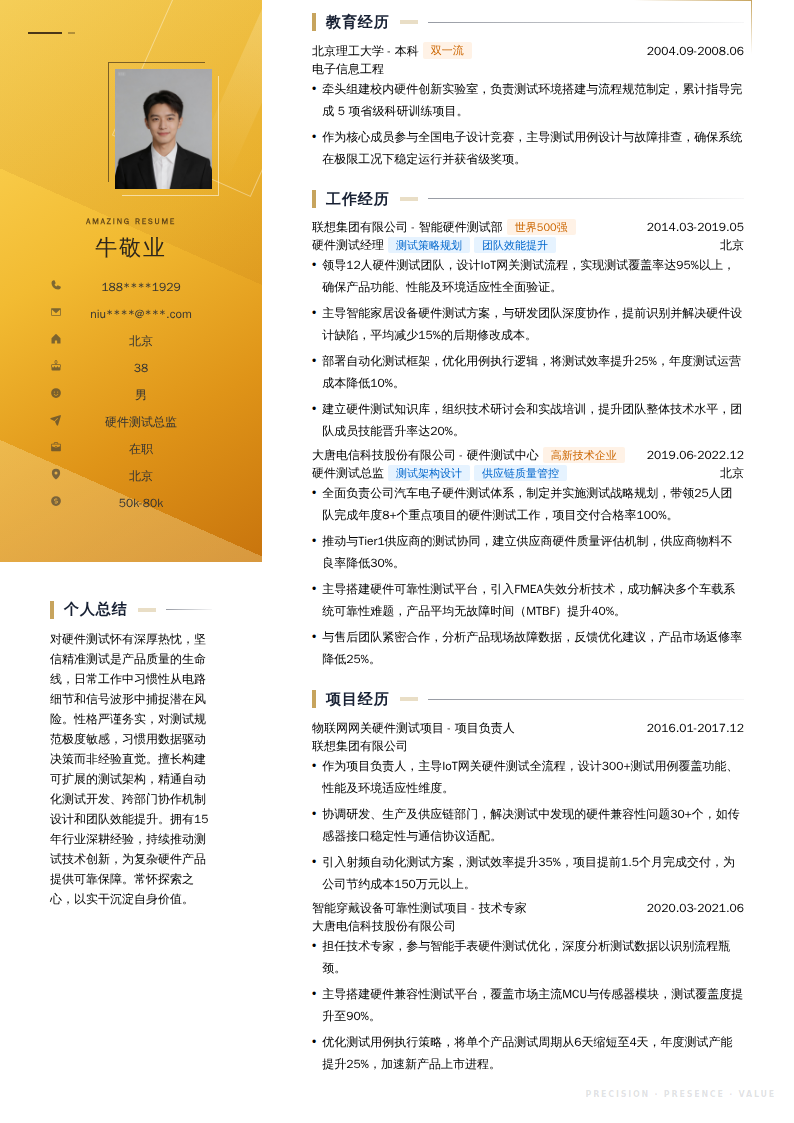 硬件测试总监简历模板