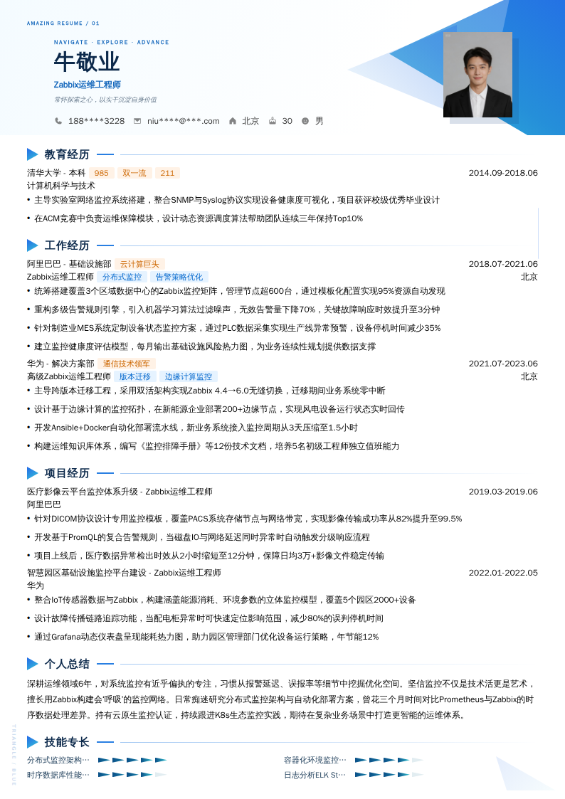 Zabbix运维工程师简历模板