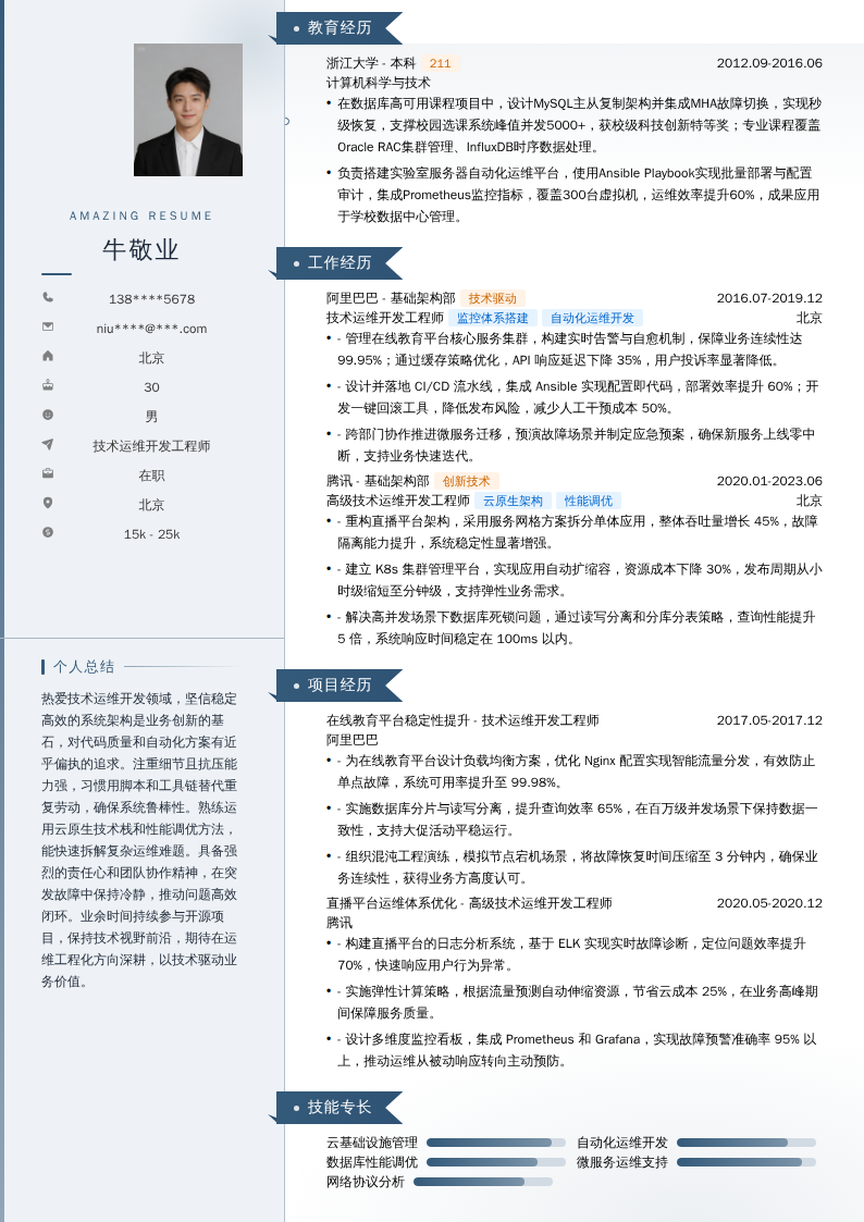 技术运维开发工程师简历模板