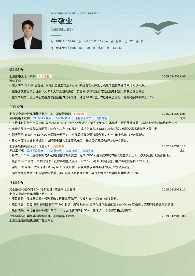 高级网络工程师简历模板