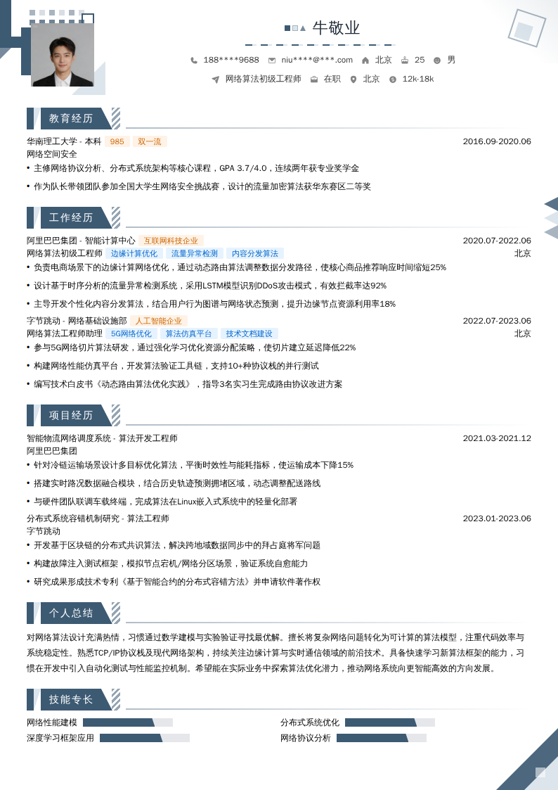 网络算法初级工程师简历模板