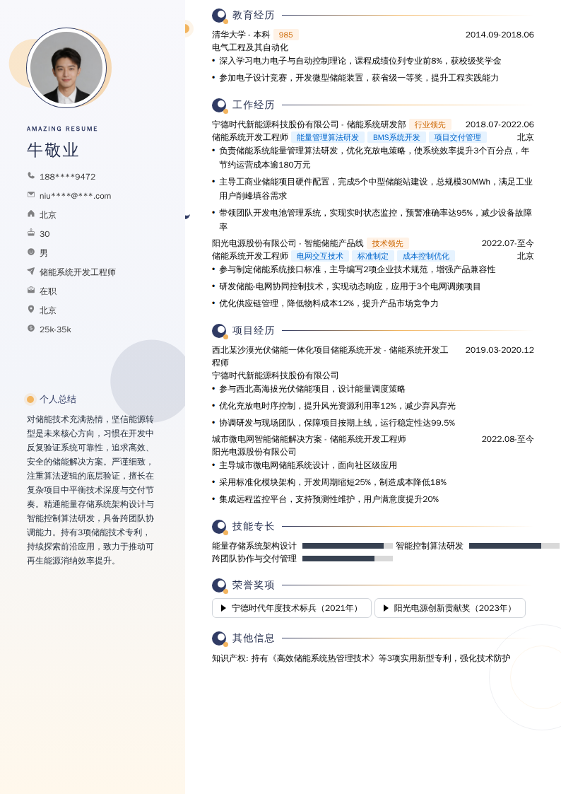储能系统开发工程师简历模板