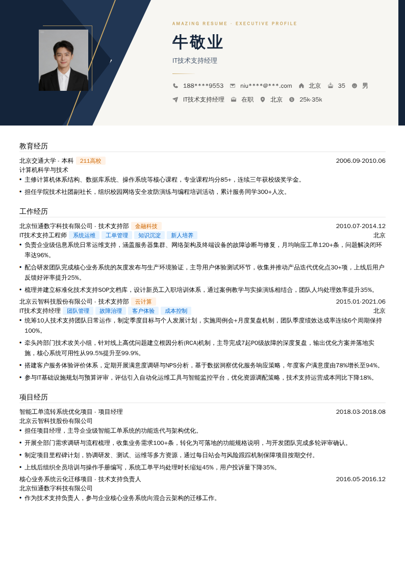 IT技术支持经理简历模板