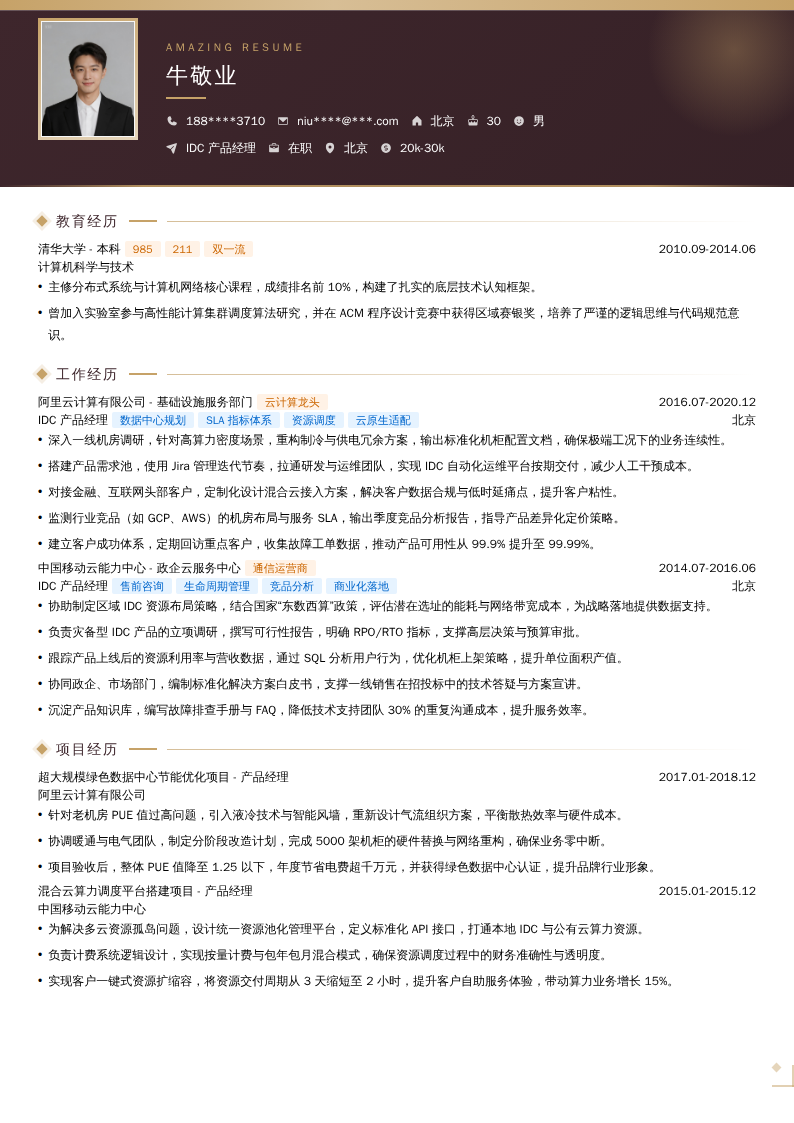 IDC产品经理简历模板