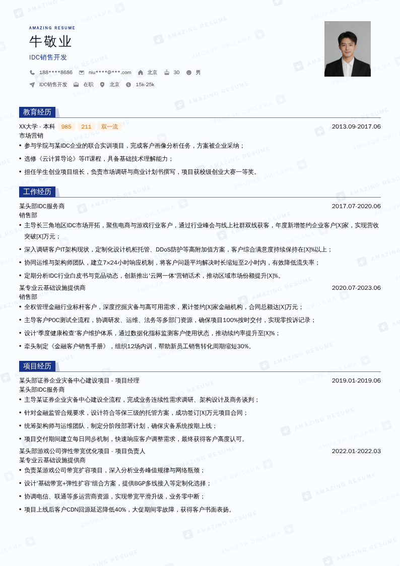 IDC销售开发简历模板