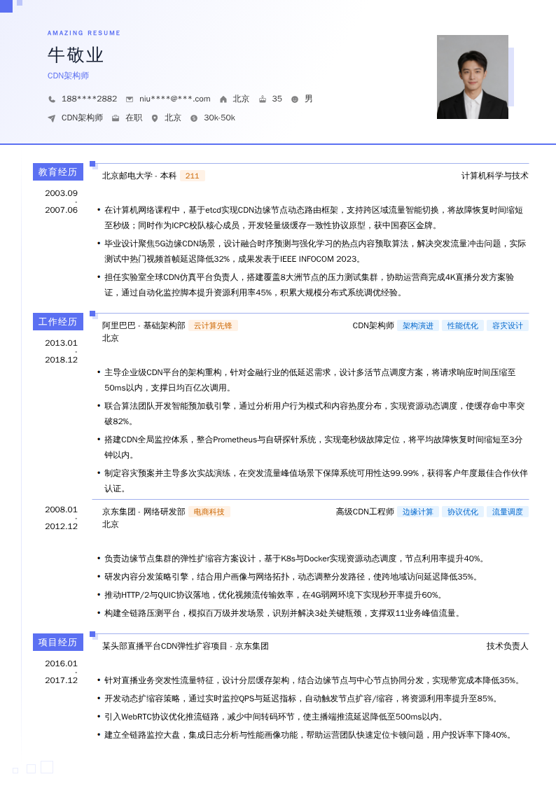 CDN架构师简历模板