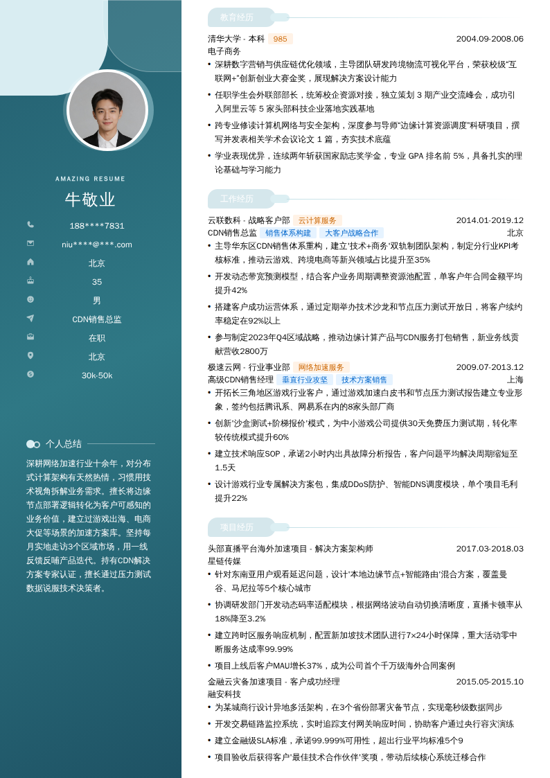 CDN销售总监简历模板