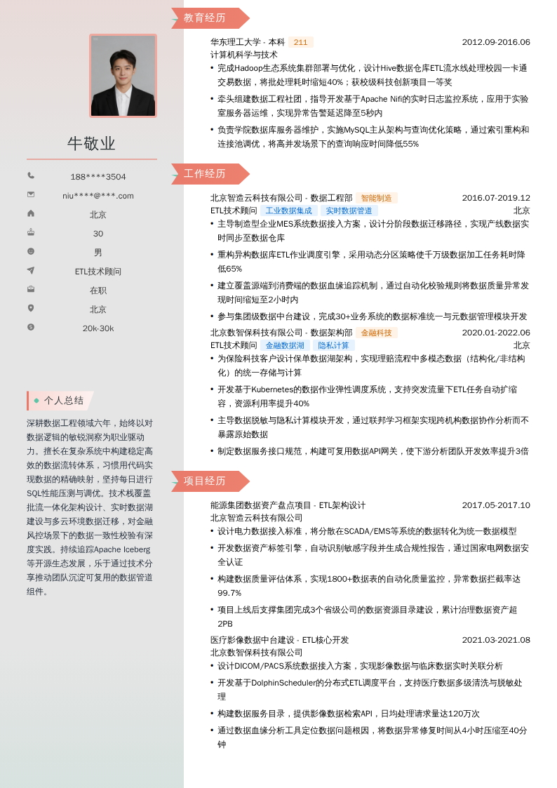 ETL技术顾问简历模板