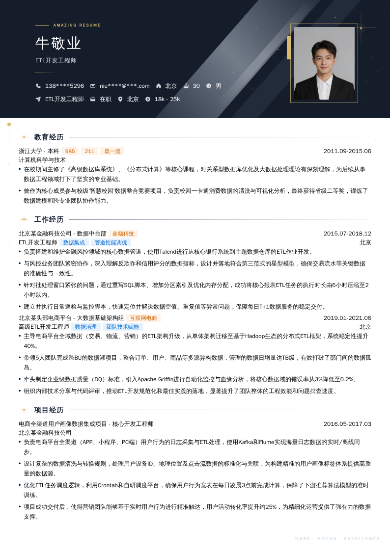 ETL开发工程师简历模板