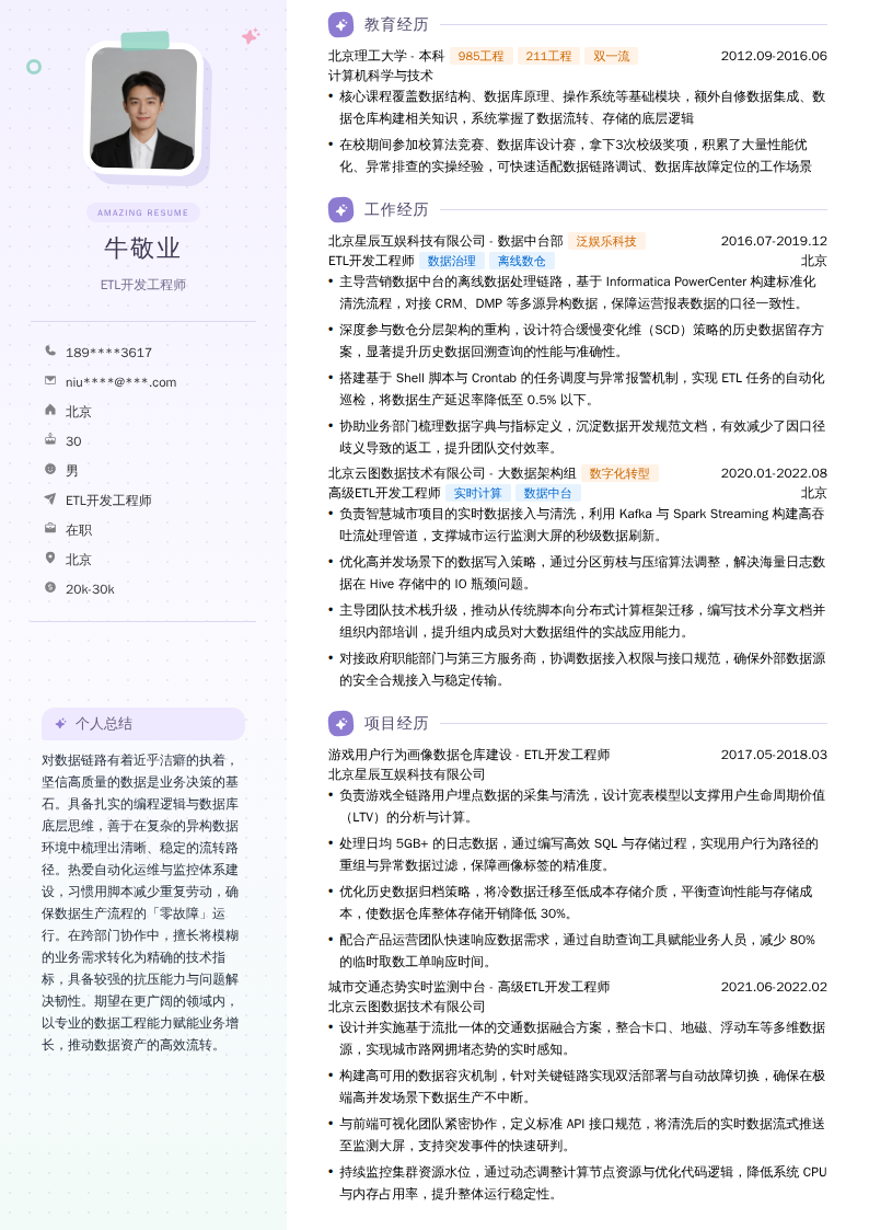 ETL开发工程师简历模板