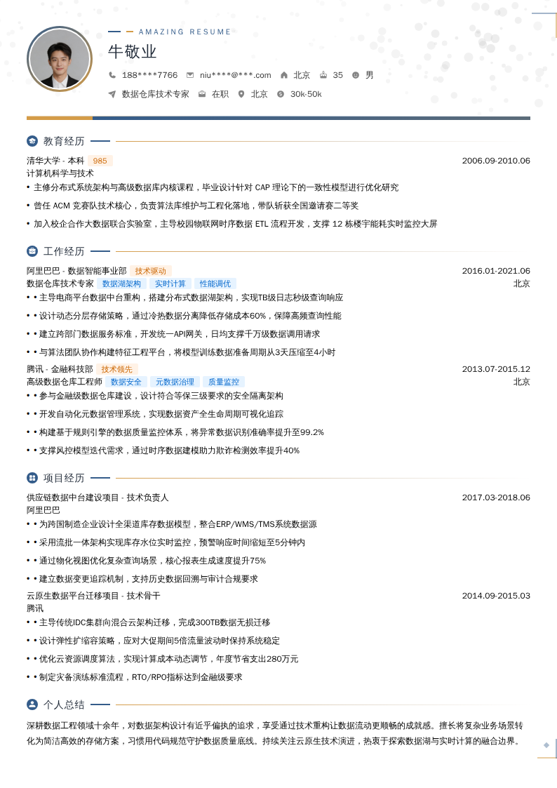 数据仓库技术专家简历模板