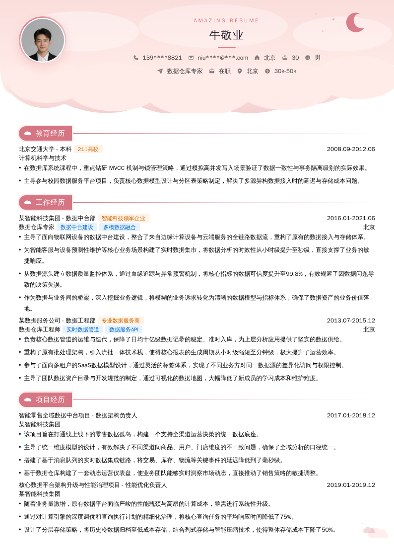 数据仓库专家简历模板