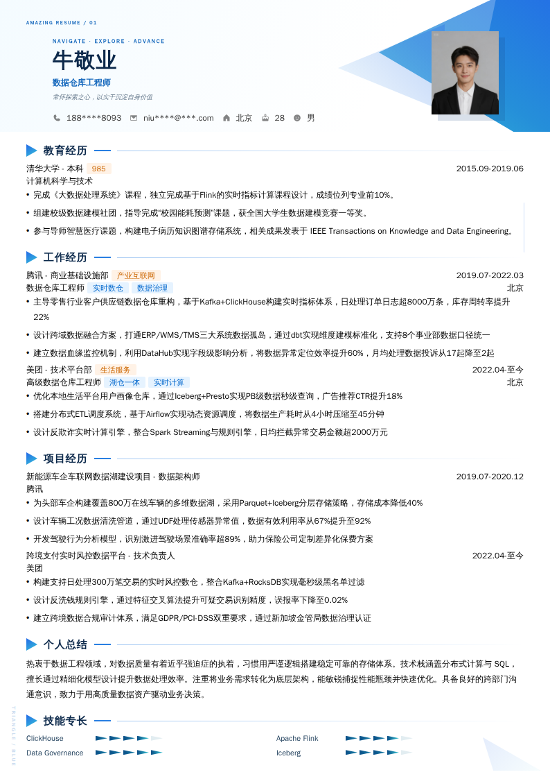 数据仓库工程师简历模板