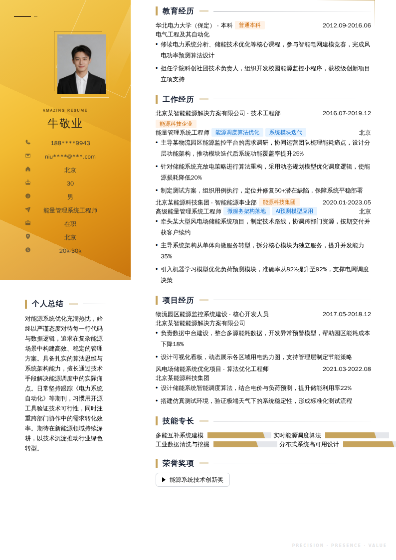 能量管理系统工程师简历模板