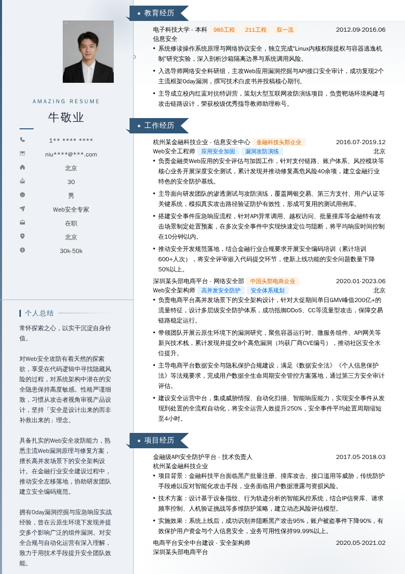 Web安全专家简历模板