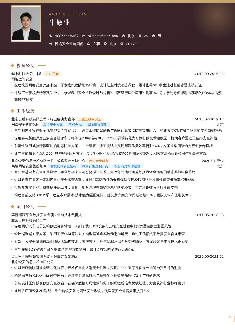 网络安全售前顾问简历模板