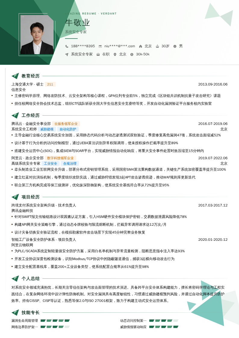 系统安全专家简历模板