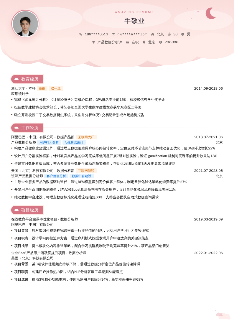 产品数据分析师简历模板