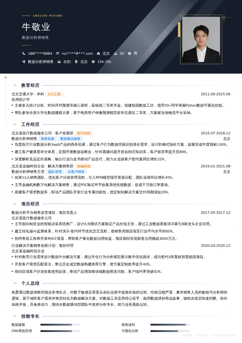 数据分析师销售简历模板