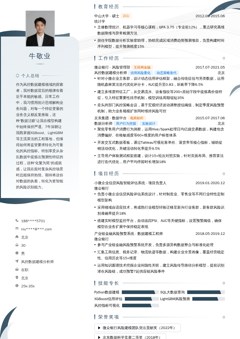 风控数据建模分析师简历模板