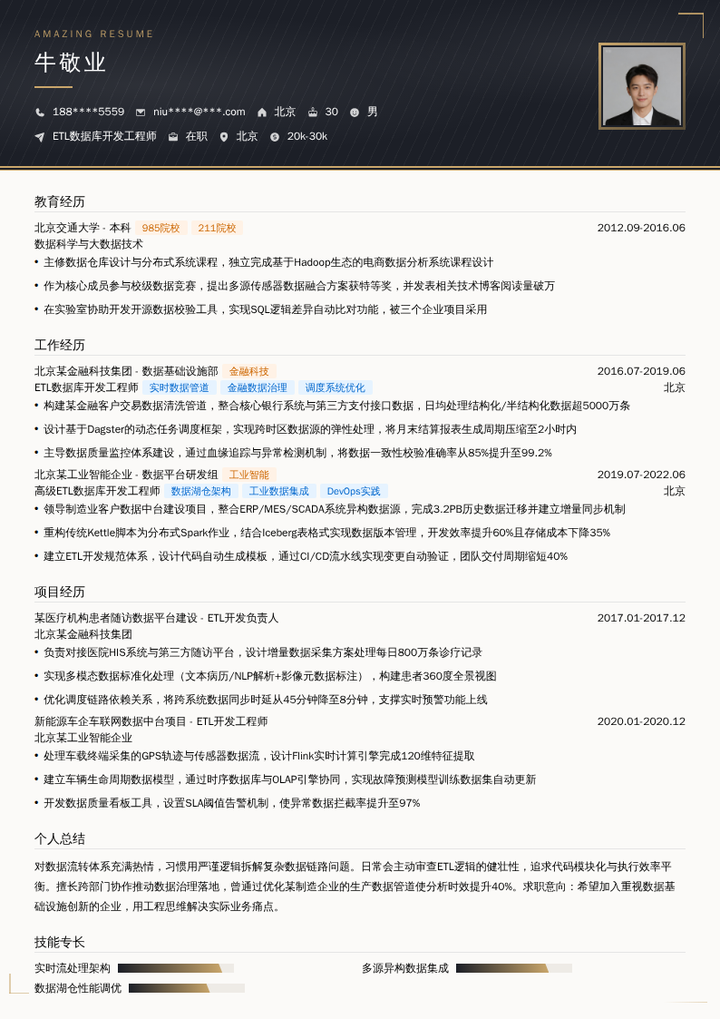 ETL数据库开发工程师简历模板