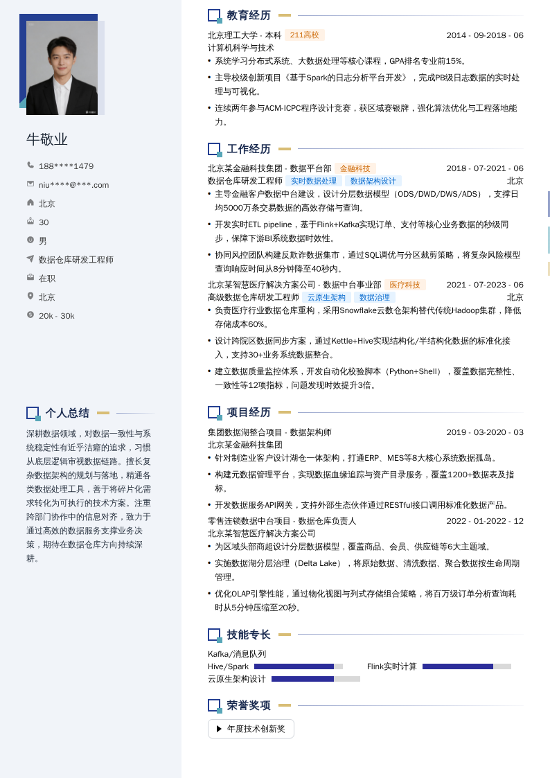 数据仓库研发工程师简历模板