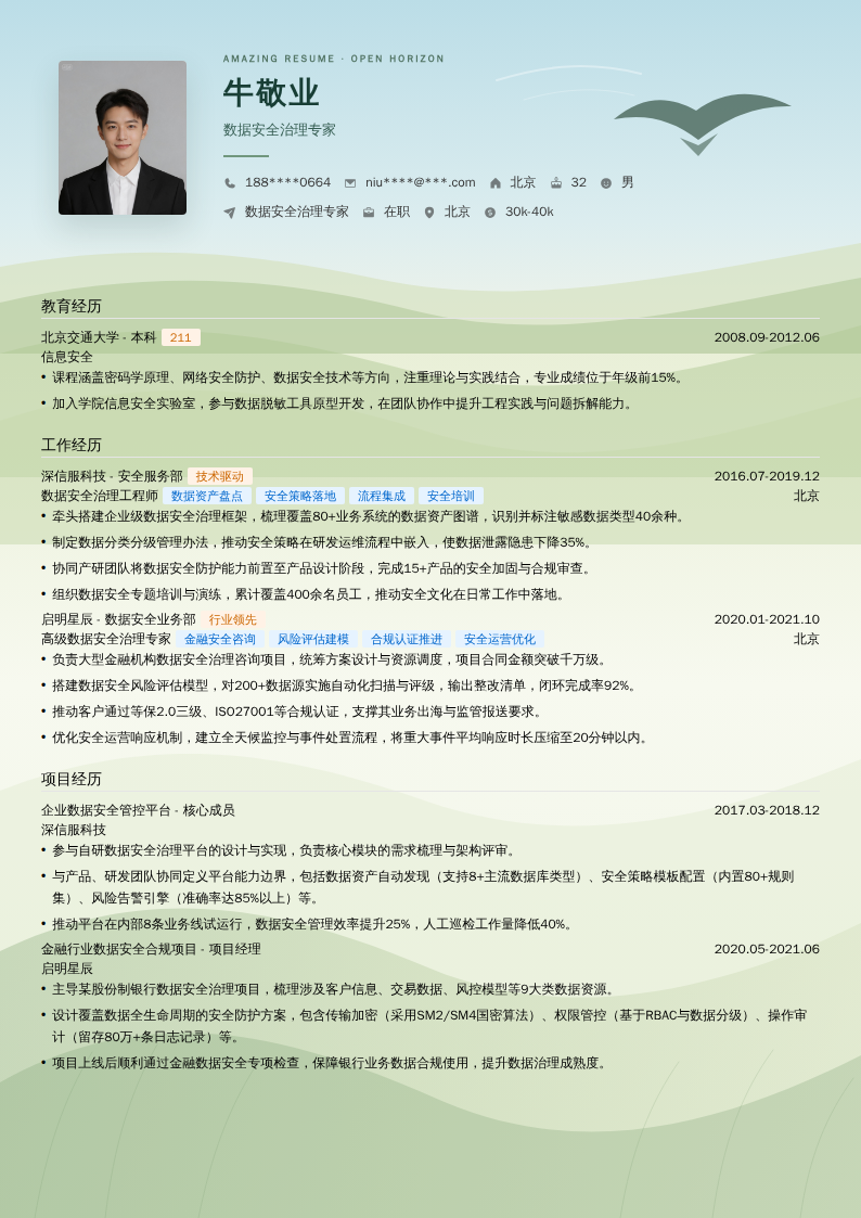 数据安全治理专家简历模板