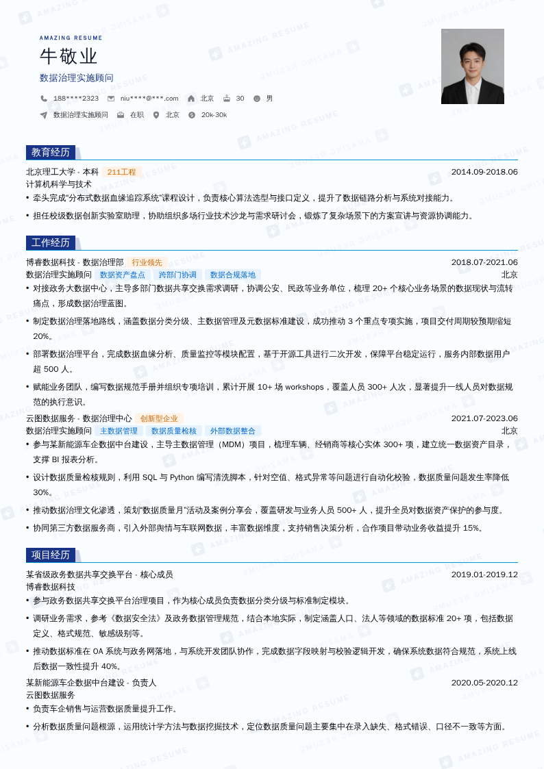 数据治理实施顾问简历模板