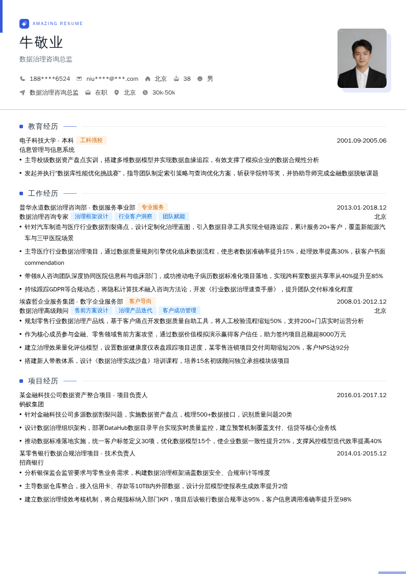 数据治理咨询总监简历模板