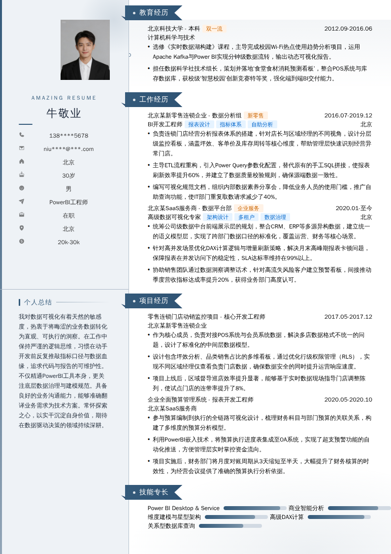 PowerBI工程师简历模板