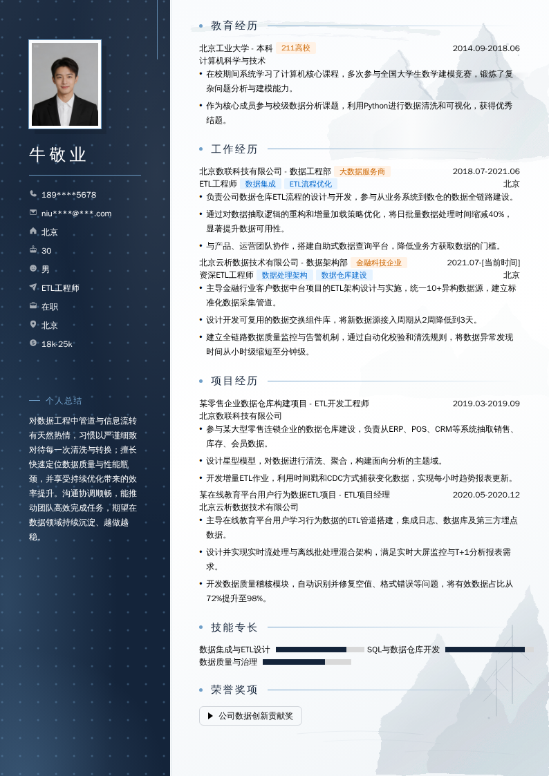 ETL工程师简历模板