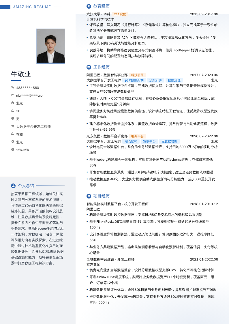 大数据平台开发工程师简历模板